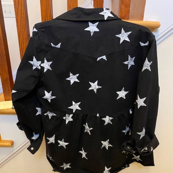 NWT Miss Sparkling Black White Star Shirt Jacket Shacket Silver Snaps XL - Picture 7 of 9